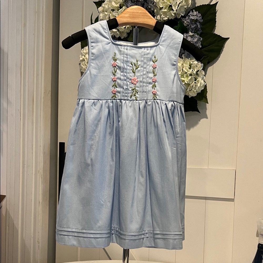 Charming Light Blue Kids Dress with Floral Details